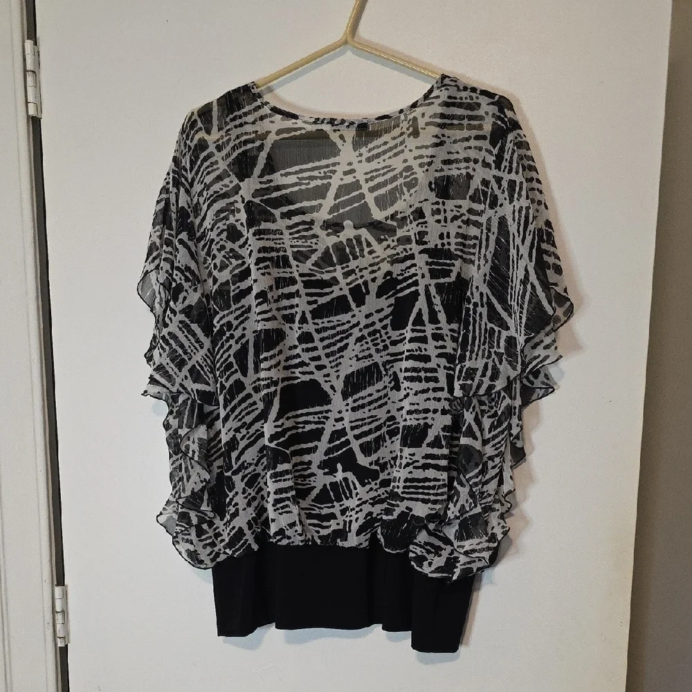 Womens Erin Blair Black and White Blouse Built In Tank With Sheer Overlay - Picture 4 of 4